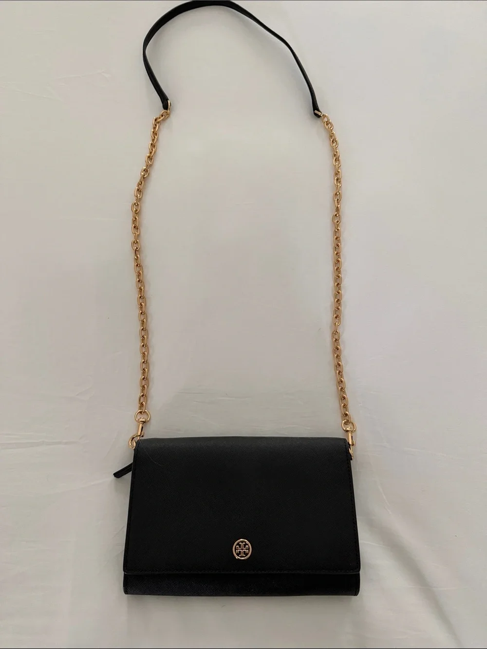 Tory Burch Black Crossbody Bag with Gold Chain